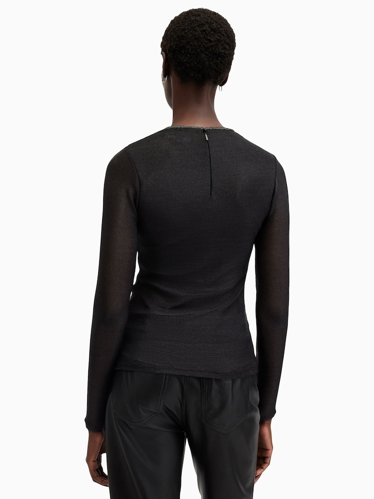 AllSaints Black Nora Sparkle Top - Image 2 of 6