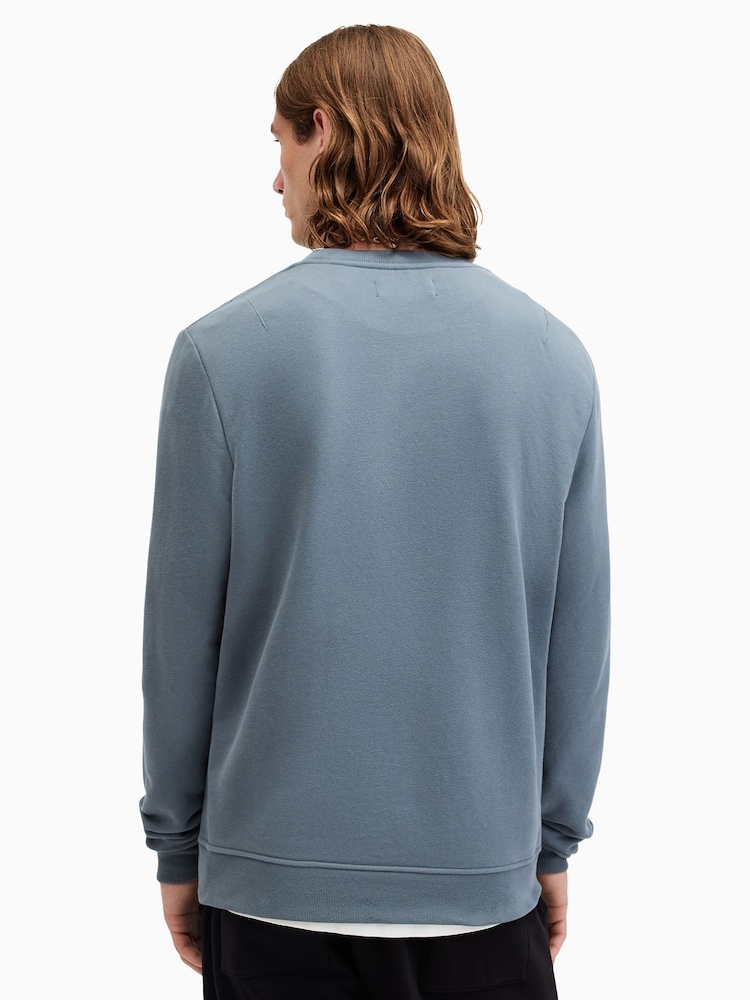 AllSaints Blue Slim Fit Raven Sweatshirt - Image 2 of 5 AllSaints Blue Slim Fit Raven Sweatshirt - Image 2 of 5
