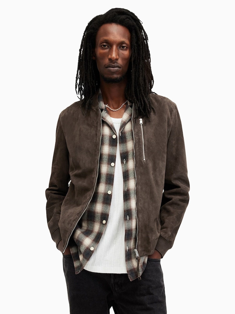 AllSaints Brown Kemble Suede Bomber Jacket - Image 1 of 9