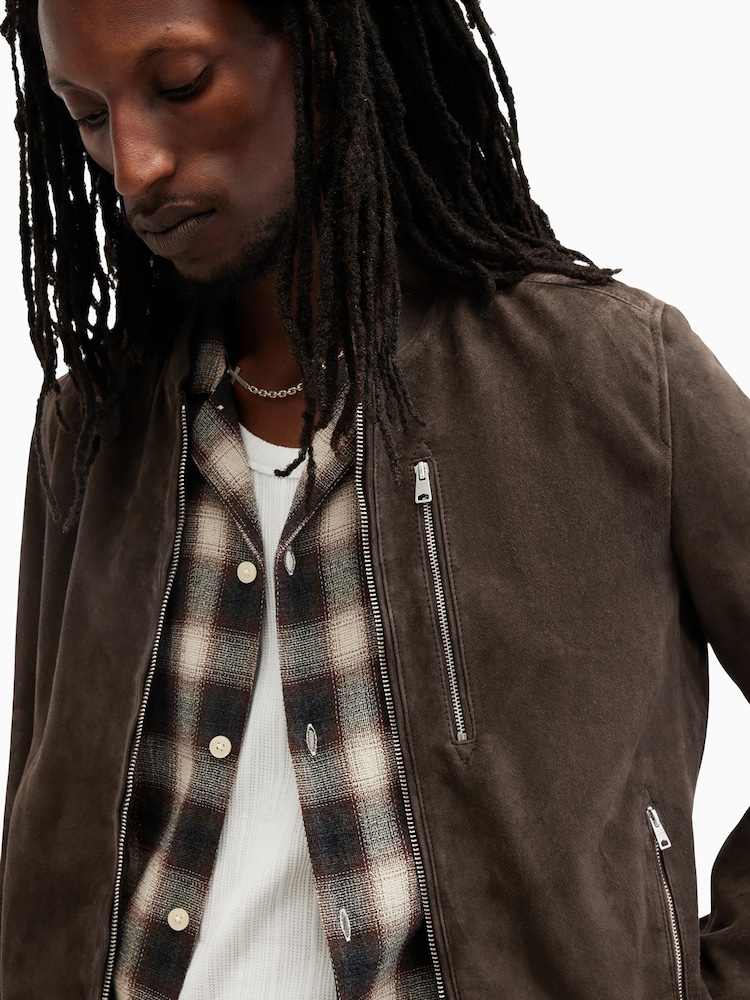 AllSaints Brown Kemble Suede Bomber Jacket - Image 2 of 9