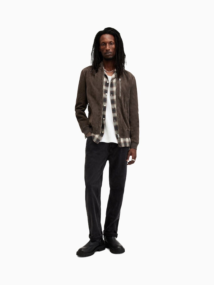 AllSaints Brown Kemble Suede Bomber Jacket - Image 3 of 9