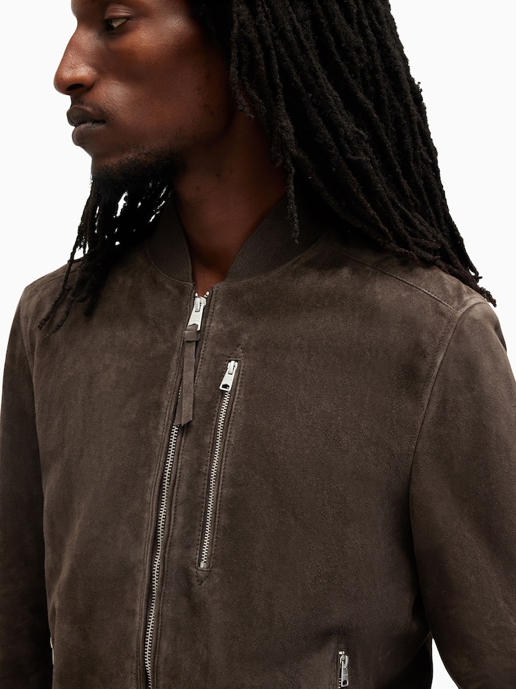AllSaints Brown Kemble Suede Bomber Jacket - Image 7 of 9
