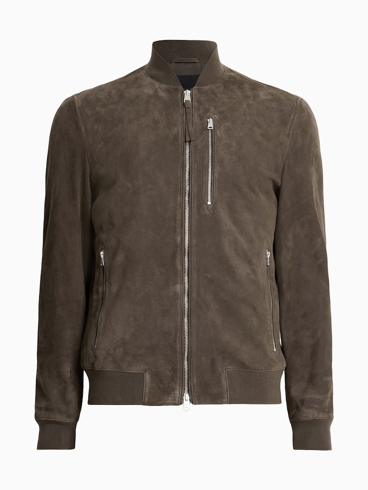 AllSaints Brown Kemble Suede Bomber Jacket - Image 9 of 9