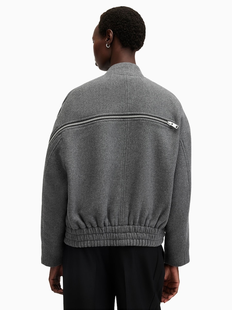 AllSaints Grey Hackney Bomber Jacket - Image 2 of 9