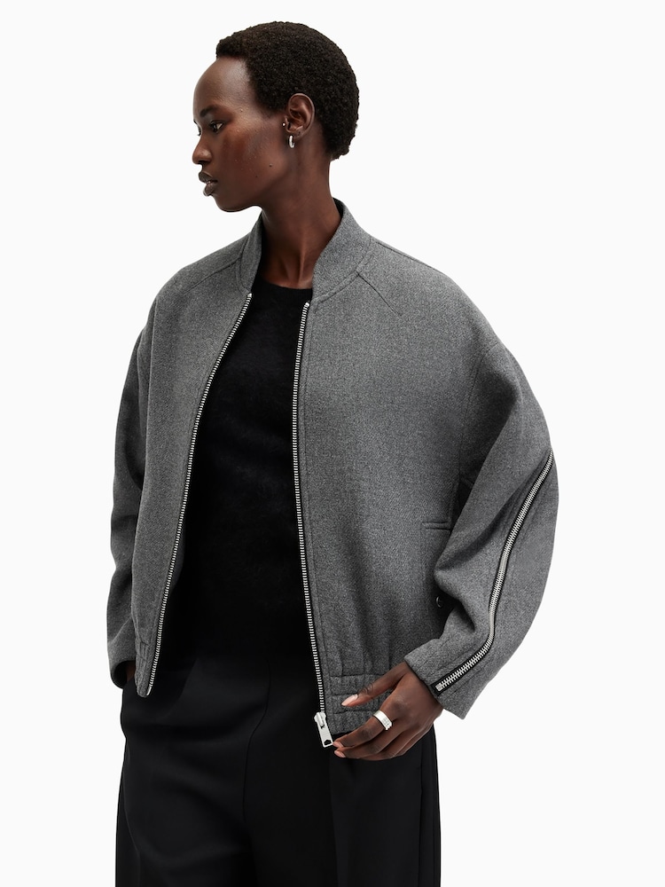 AllSaints Grey Hackney Bomber Jacket - Image 6 of 9