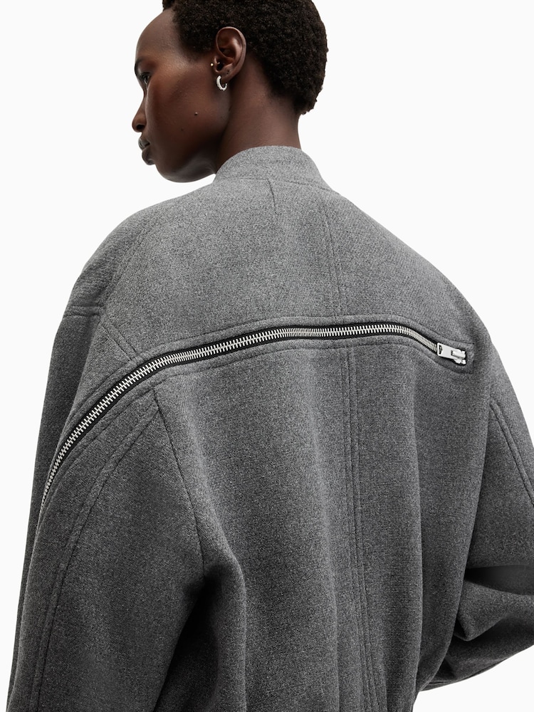 AllSaints Grey Hackney Bomber Jacket - Image 8 of 9