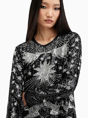 AllSaints Black Noushka Embellished Dress - Image 2 of 9