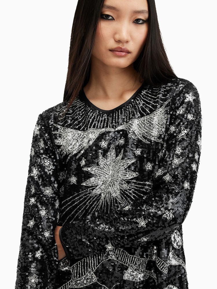 AllSaints Black Noushka Embellished Dress - Image 2 of 9