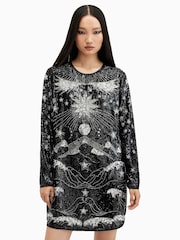 AllSaints Black Noushka Embellished Dress - Image 4 of 9