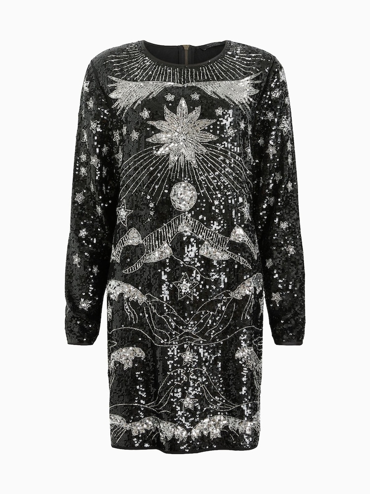 AllSaints Black Noushka Embellished Dress - Image 9 of 9