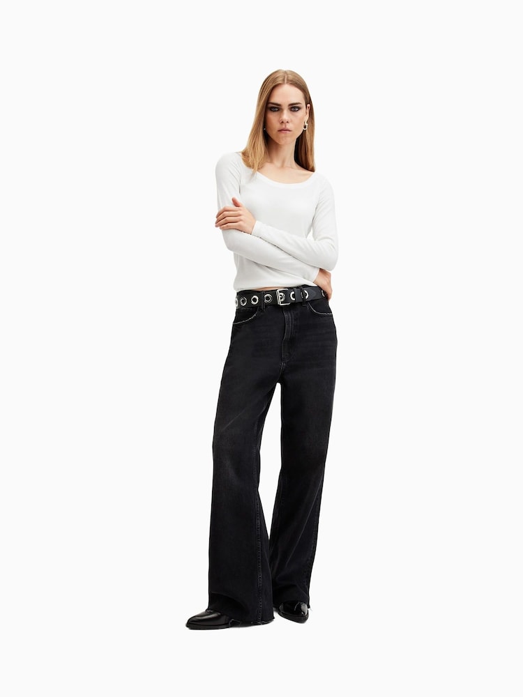AllSaints White Rina Long Sleeve Scoop Neck T-Shirt - Image 1 of 8