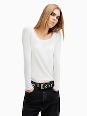 AllSaints White Rina Long Sleeve Scoop Neck T-Shirt - Image 2 of 8