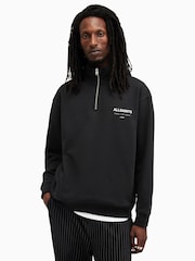 AllSaints Black Underground Half Zip 100% Organic Cotton Sweatshirt - Image 1 of 7