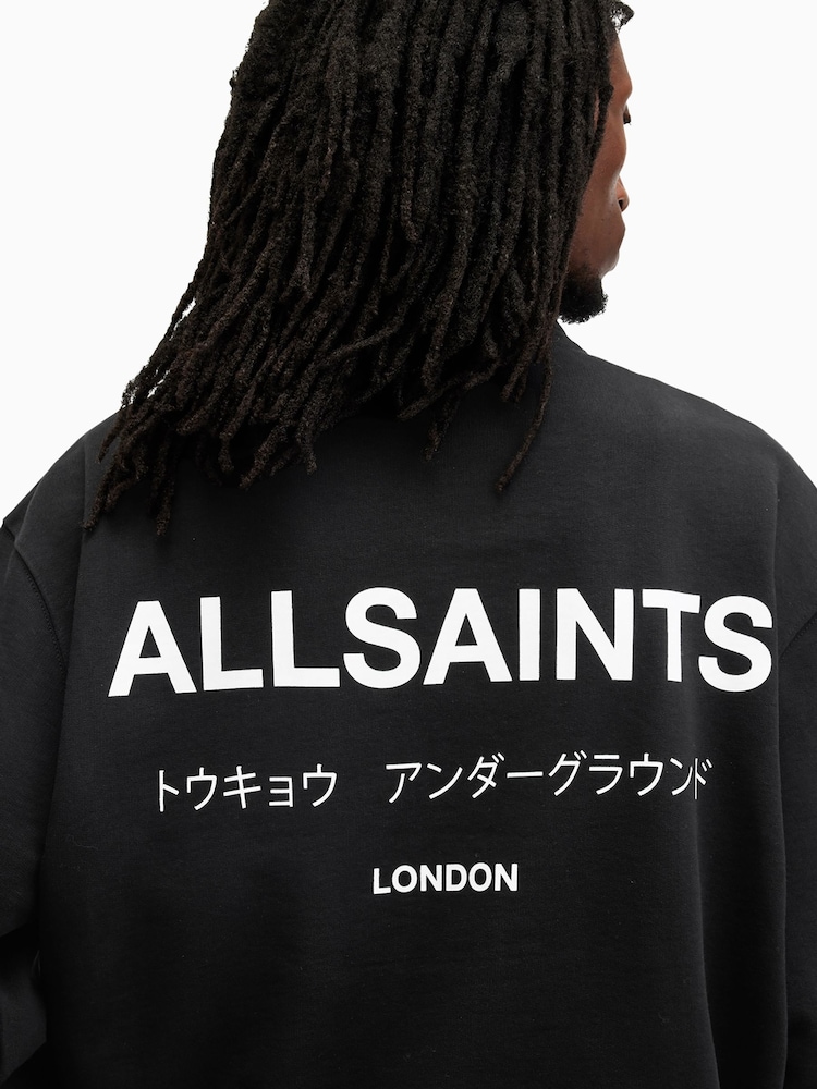 AllSaints Black Underground Half Zip 100% Organic Cotton Sweatshirt - Image 2 of 7