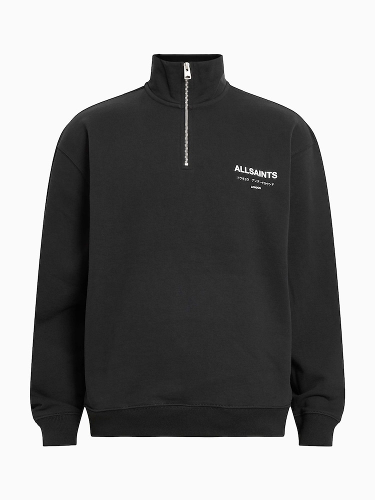 AllSaints Black Underground Half Zip 100% Organic Cotton Sweatshirt - Image 7 of 7