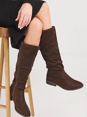 JD Williams Brown Standard Fit Microsuede Ruched Boots - Image 1 of 3
