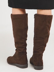 JD Williams Brown Standard Fit Microsuede Ruched Boots - Image 2 of 3