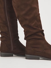 JD Williams Brown Standard Fit Microsuede Ruched Boots - Image 3 of 3