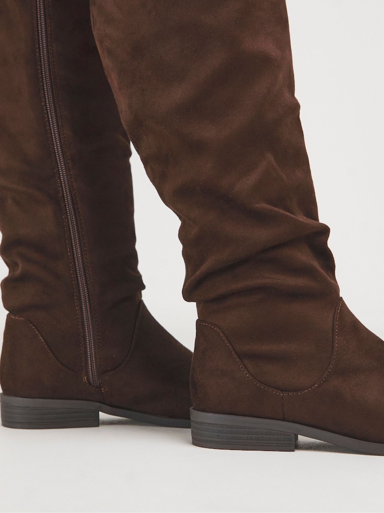 JD Williams Brown Standard Fit Microsuede Ruched Boots - Image 3 of 3