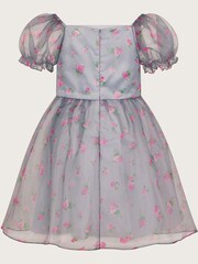 Monsoon Blue Puff Sleeve Floral Organza Dress - Image 3 of 4