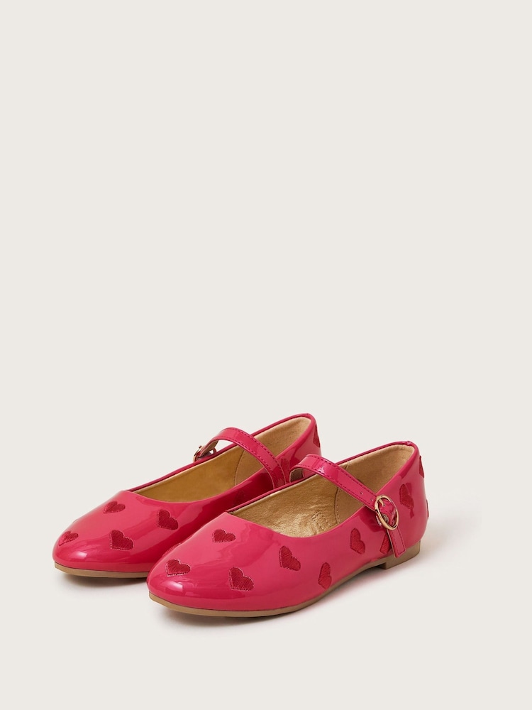 Monsoon Pink Embroidered Patent Heart Ballerina Flats - Image 1 of 3