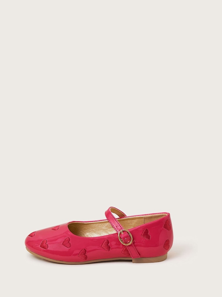 Monsoon Pink Embroidered Patent Heart Ballerina Flats - Image 2 of 3