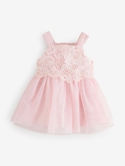 Monsoon Pink Baby Anna Long Sleeve Lacy Dress - Image 1 of 1