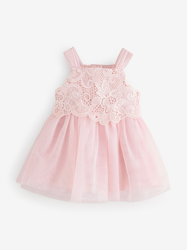Monsoon Pink Baby Anna Long Sleeve Lacy Dress - Image 1 of 1