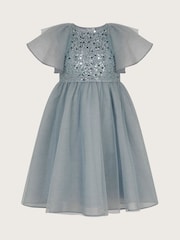 Monsoon Blue Eden Angel Sleeve Sequin Tulle Dress - Image 1 of 4