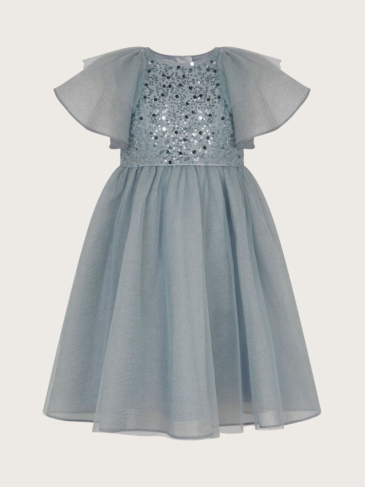 Monsoon Blue Eden Angel Sleeve Sequin Tulle Dress - Image 1 of 4