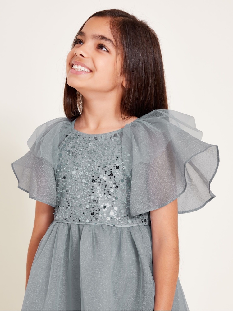Monsoon Blue Eden Angel Sleeve Sequin Tulle Dress - Image 4 of 4