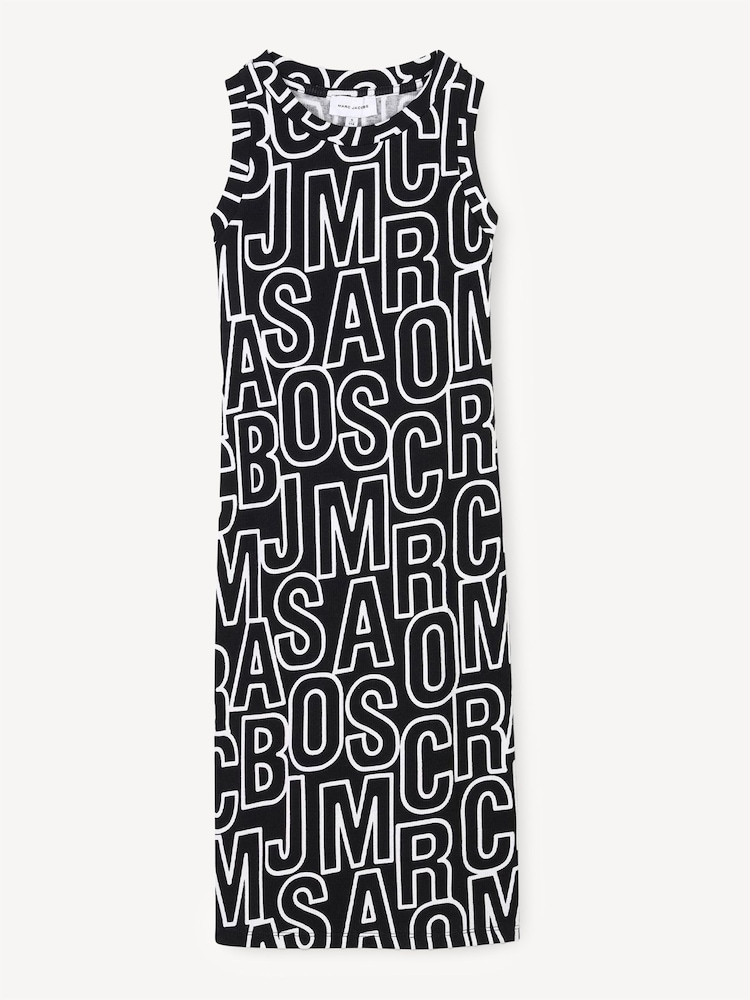 Marc Jacobs Black All Over Logo Print Midi Sleeveless Bodycon Dress - Image 1 of 3