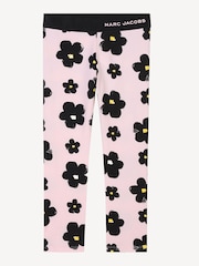 Marc Jacobs Pink Floral Print Leggings With Logo Waistband - Image 1 of 3