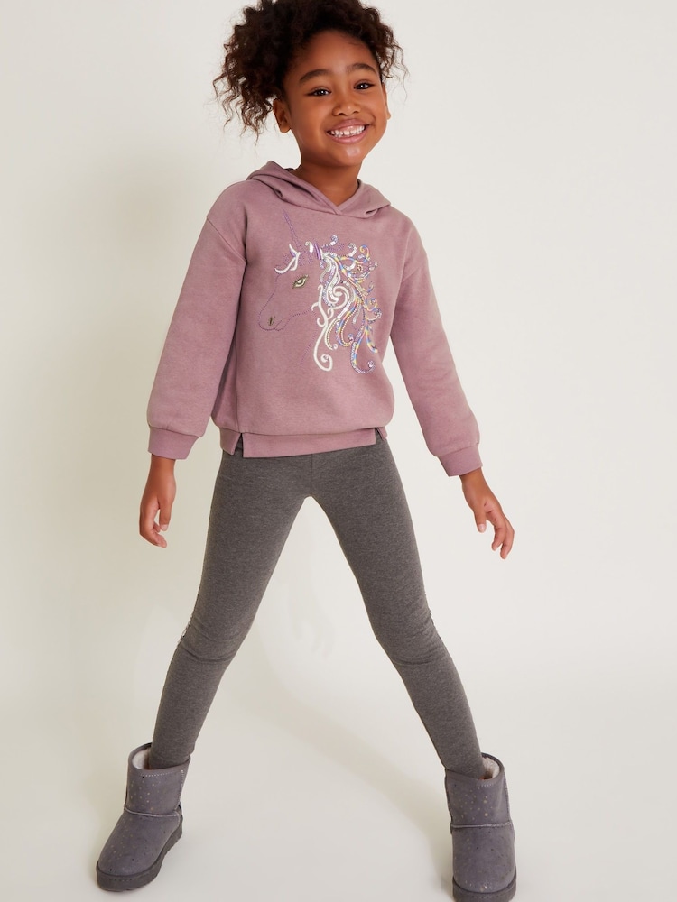 Monsoon Purple Sequin Unicorn Hoodie and Leggings Set - Image 1 of 4
