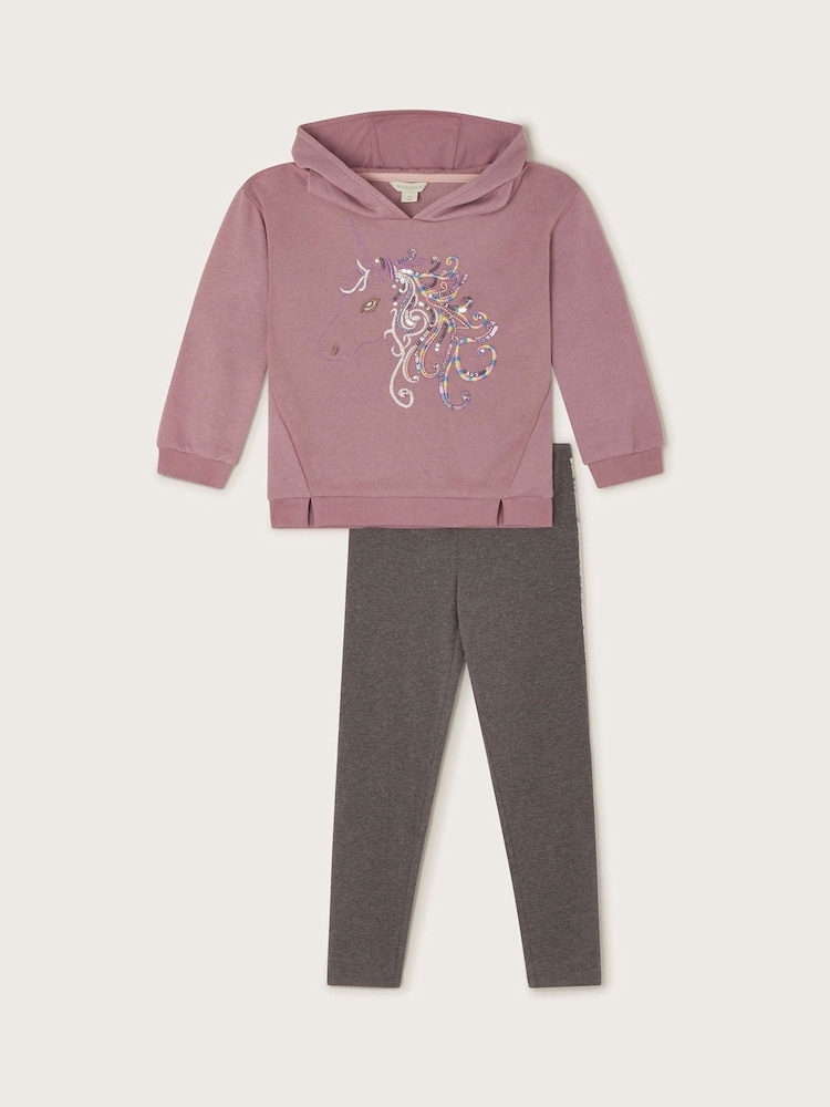 Monsoon Purple Sequin Unicorn Hoodie and Leggings Set - Image 2 of 4