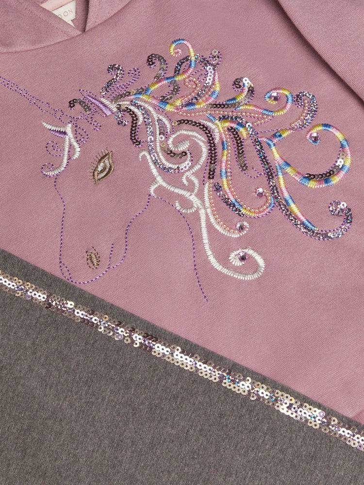 Monsoon Purple Sequin Unicorn Hoodie and Leggings Set - Image 4 of 4