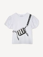 Marc Jacobs White Logo Crossbody Bag Print T-Shirt With Puff Sleeve Detail - Image 1 of 2