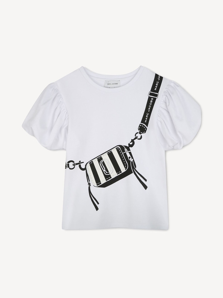 Marc Jacobs White Logo Crossbody Bag Print T-Shirt With Puff Sleeve Detail - Image 1 of 2