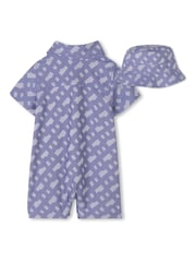 BOSS Blue Baby All-Over Logo Romper & Hat Set - Image 3 of 8