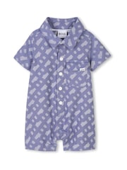 BOSS Blue Baby All-Over Logo Romper & Hat Set - Image 4 of 8