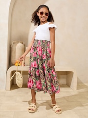 Lipsy White Leopard Print Cold Shoulder Jersey 2-in-1 Holiday Shop Dress (5-16yrs) - Image 1 of 4