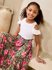 Lipsy White Leopard Print Cold Shoulder Jersey 2-in-1 Holiday Shop Dress (5-16yrs) - Image 2 of 4