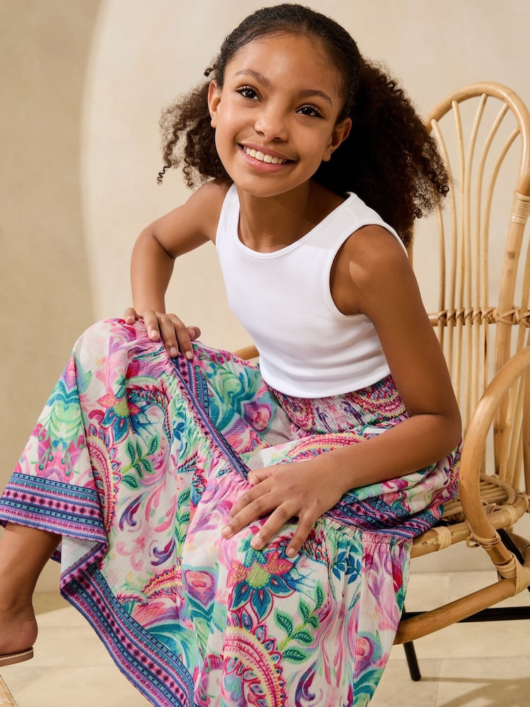 Lipsy White Paisley Print Jersey 2-in-1 Holiday Shop Dress (5-16yrs) - Image 2 of 5