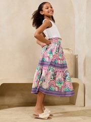 Lipsy White Paisley Print Jersey 2-in-1 Holiday Shop Dress (5-16yrs) - Image 3 of 5