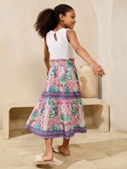 Lipsy White Paisley Print Jersey 2-in-1 Holiday Shop Dress (5-16yrs) - Image 4 of 5
