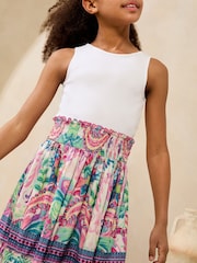 Lipsy White Paisley Print Jersey 2-in-1 Holiday Shop Dress (5-16yrs) - Image 5 of 5