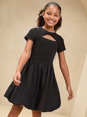 Lipsy Black Bubble Hem Short Sleeve Dress (5-16yrs) - Image 1 of 5