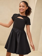 Lipsy Black Bubble Hem Short Sleeve Dress (5-16yrs) - Image 3 of 5