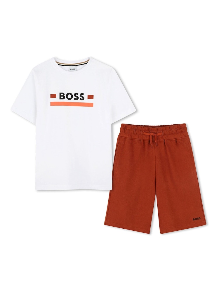 BOSS Brown Logo Short Sleeve T-Shirt & Shorts Set - Image 1 of 6