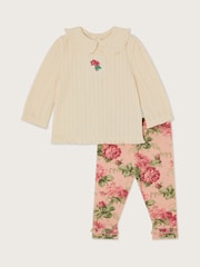 Monsoon Newborn Betsy Pointelle 100% Cotton Top and Floral Leggings Set - Imagen 1 de 3